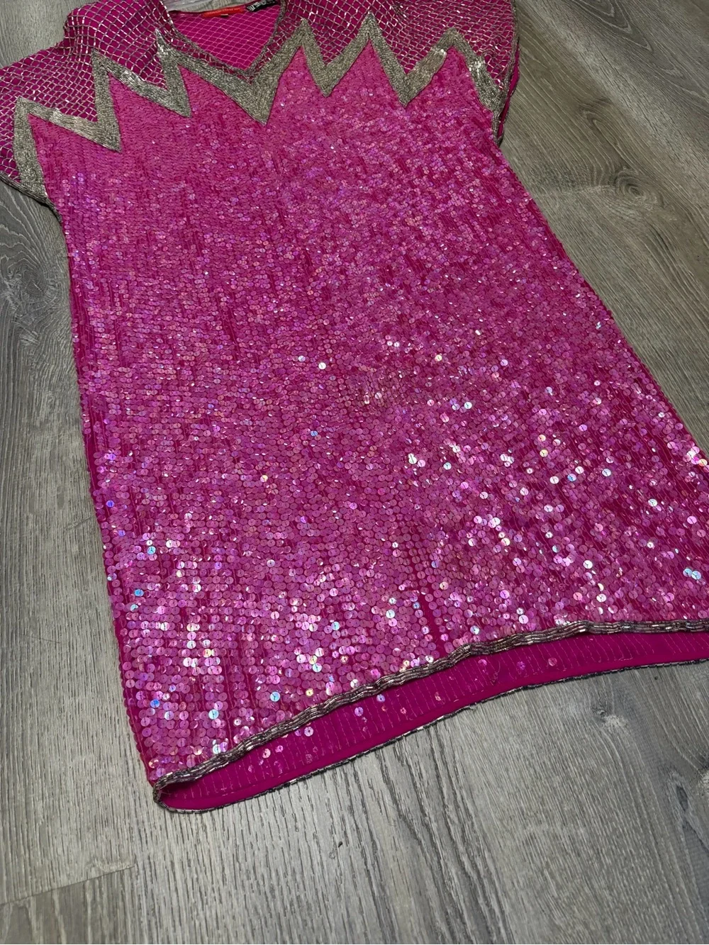 Vintage Halston III Magenta Sequin Tunic Top Sz M | 80s Silk Hand Embroidered